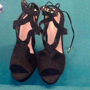 Never worn black suede wedges, lace up back size 8